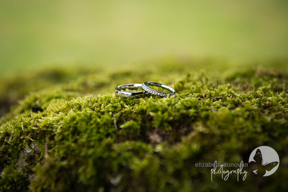 wedding bands wedding rings on moss outside the church elizabeth donovan photography