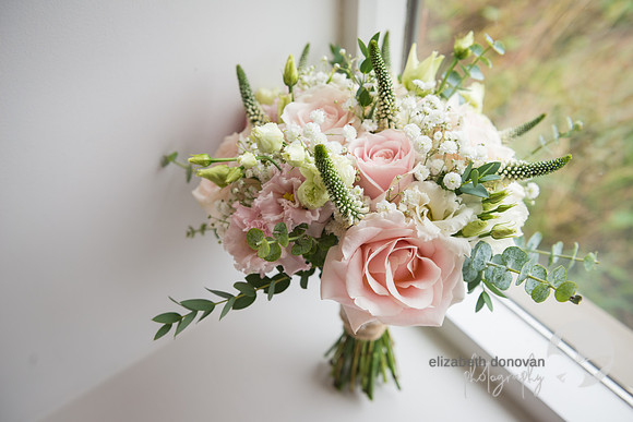 beautiful pastel pinks and eucalyptus bouquet elizabeth donovan photography